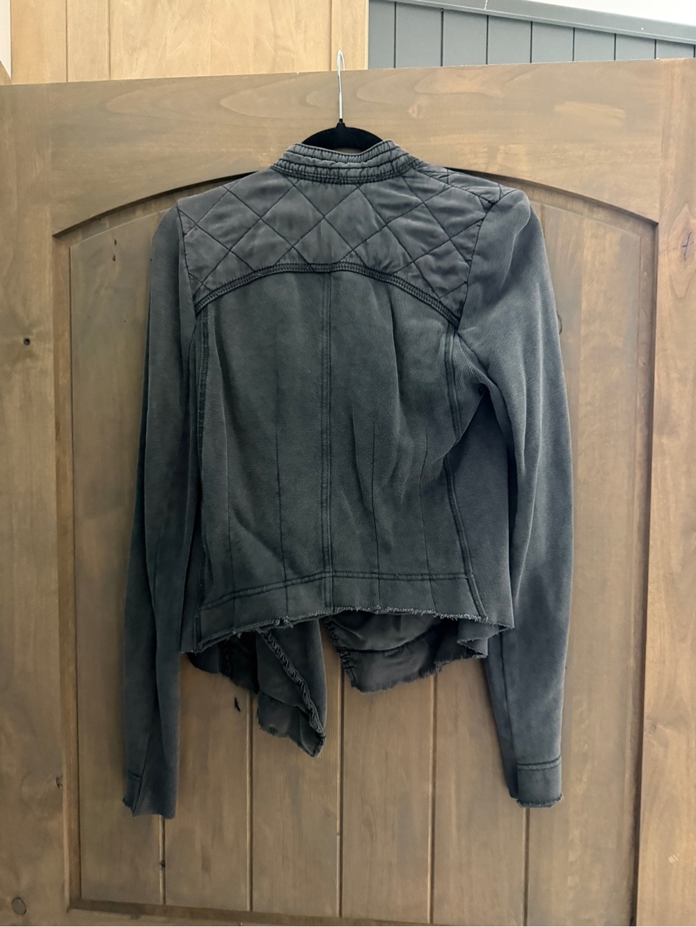 Free People Charcoal Black Draped Asymmetrical Zip Jacket - Picture 2 of 2